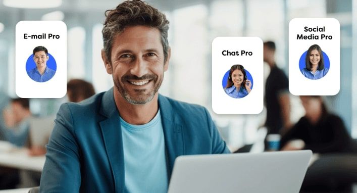 mp how it works step 1, American male retailer chooses his preferred customer care service plan